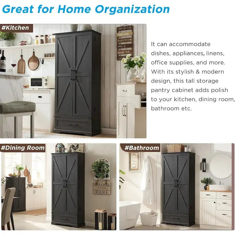 72-Inch Tall Farmhouse Kitchen Pantry Cabinet - Stylish Storage Cupboard 27