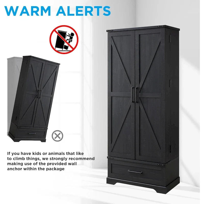 72-Inch Tall Farmhouse Kitchen Pantry Cabinet - Stylish Storage Cupboard 29