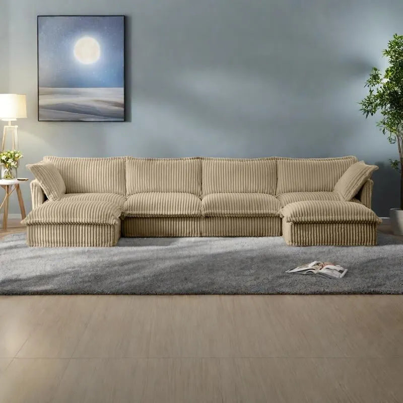 156.6" Corduroy U-Shape 4-Seater Sectional Sofa with Removable Slipcover, Deep Seat Design, and Elegant French Edge Accents 36