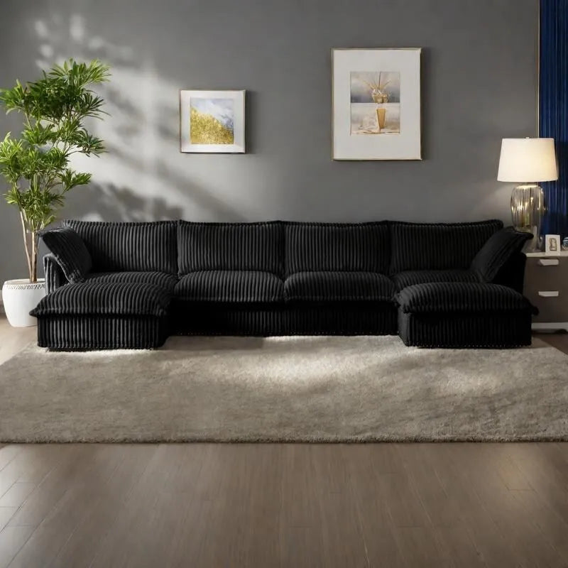 156.6" Corduroy U-Shape 4-Seater Sectional Sofa with Removable Slipcover, Deep Seat Design, and Elegant French Edge Accents 37