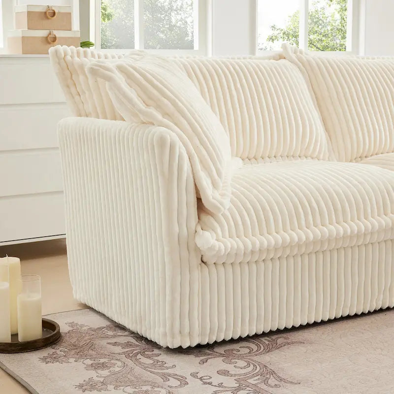 156.6" Corduroy U-Shape 4-Seater Sectional Sofa with Removable Slipcover, Deep Seat Design, and Elegant French Edge Accents 2