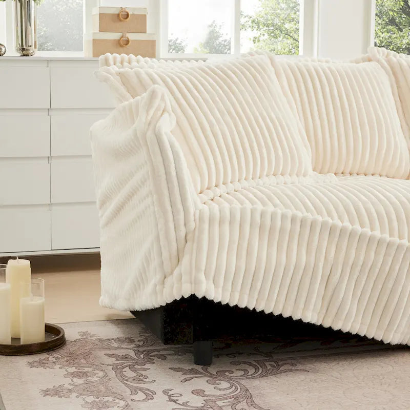 156.6" Corduroy U-Shape 4-Seater Sectional Sofa with Removable Slipcover, Deep Seat Design, and Elegant French Edge Accents 3
