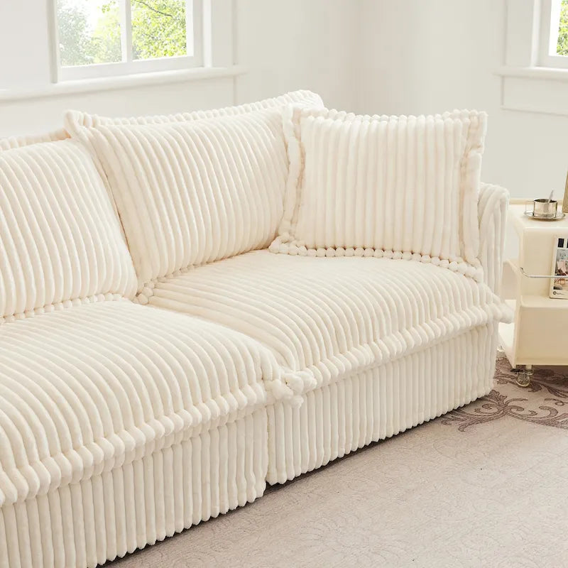 156.6" Corduroy U-Shape 4-Seater Sectional Sofa with Removable Slipcover, Deep Seat Design, and Elegant French Edge Accents 4