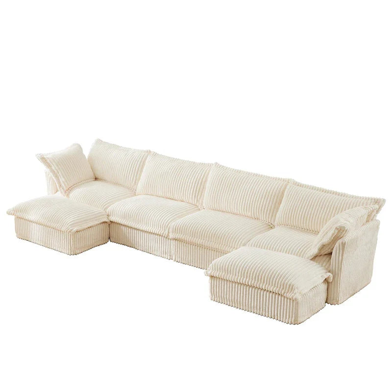 156.6" Corduroy U-Shape 4-Seater Sectional Sofa with Removable Slipcover, Deep Seat Design, and Elegant French Edge Accents 14