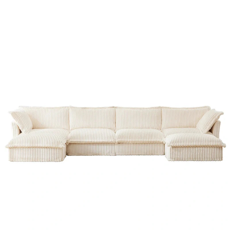 156.6" Corduroy U-Shape 4-Seater Sectional Sofa with Removable Slipcover, Deep Seat Design, and Elegant French Edge Accents 15