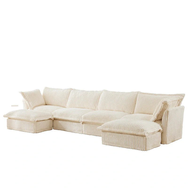 156.6" Corduroy U-Shape 4-Seater Sectional Sofa with Removable Slipcover, Deep Seat Design, and Elegant French Edge Accents 16