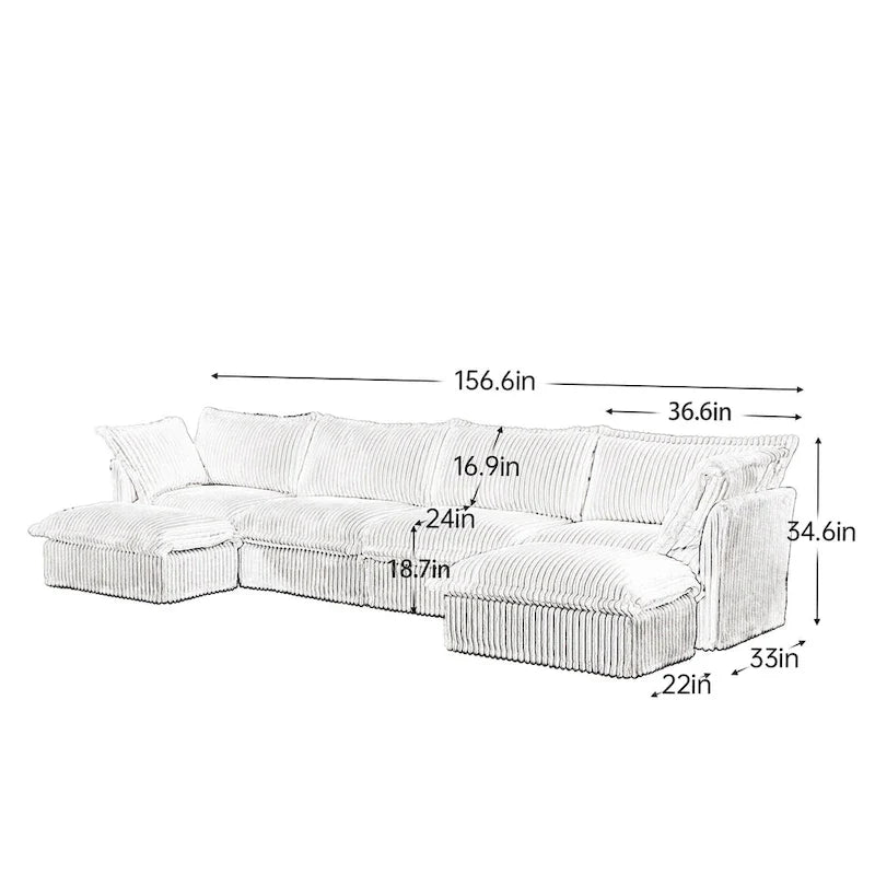 156.6" Corduroy U-Shape 4-Seater Sectional Sofa with Removable Slipcover, Deep Seat Design, and Elegant French Edge Accents 17