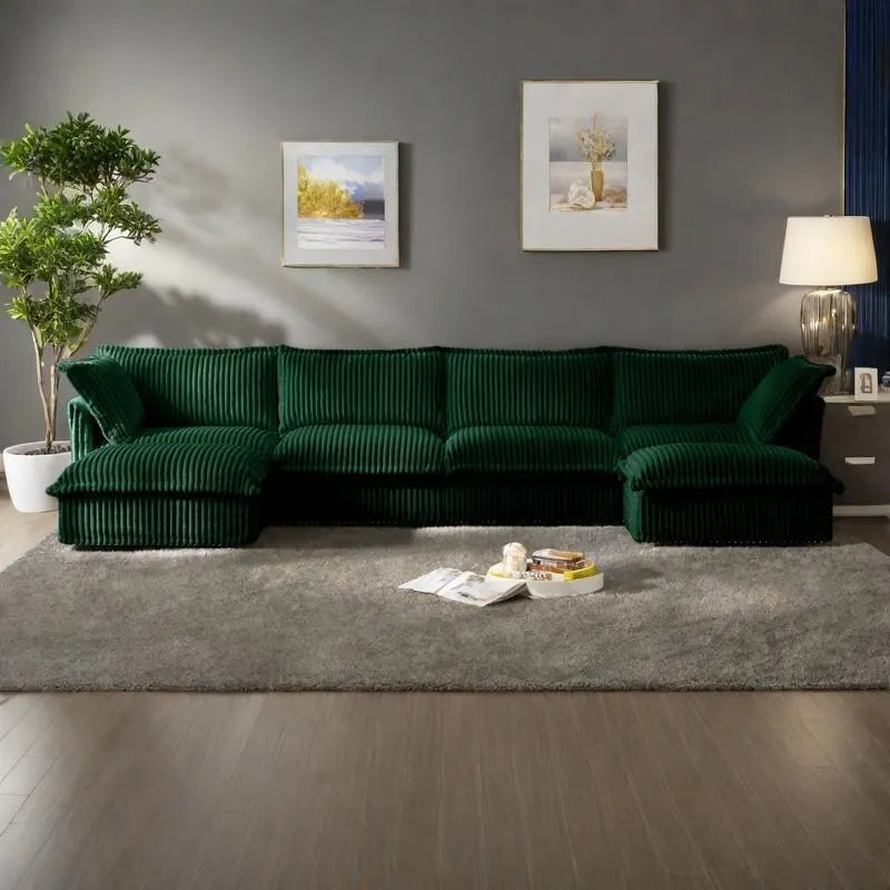 156.6" Corduroy U-Shape 4-Seater Sectional Sofa with Removable Slipcover, Deep Seat Design, and Elegant French Edge Accents 18