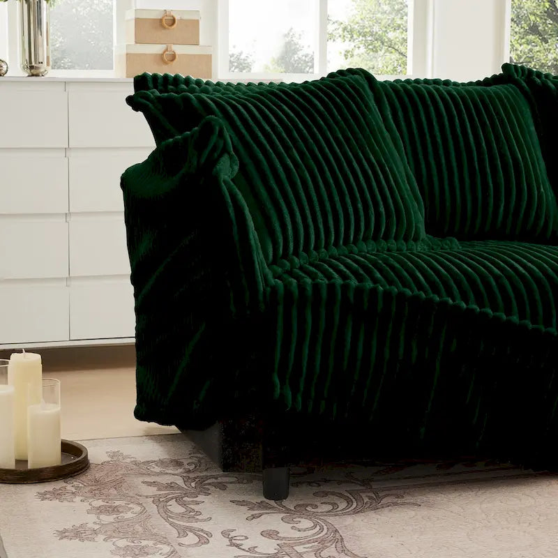 156.6" Corduroy U-Shape 4-Seater Sectional Sofa with Removable Slipcover, Deep Seat Design, and Elegant French Edge Accents 19