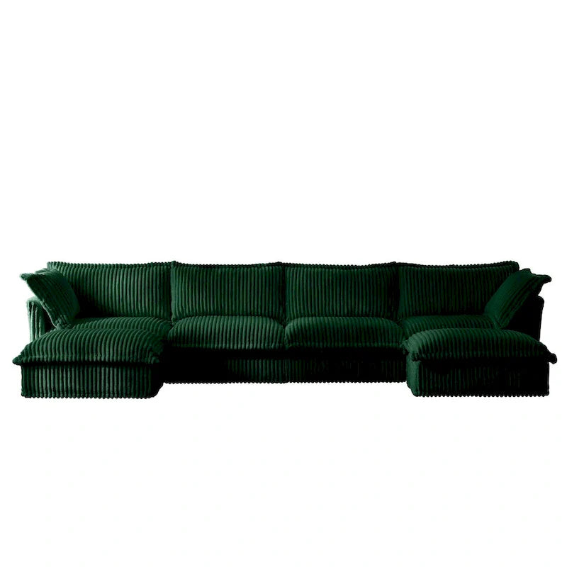 156.6" Corduroy U-Shape 4-Seater Sectional Sofa with Removable Slipcover, Deep Seat Design, and Elegant French Edge Accents 28