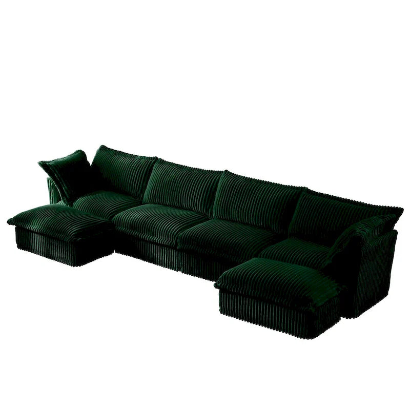 156.6" Corduroy U-Shape 4-Seater Sectional Sofa with Removable Slipcover, Deep Seat Design, and Elegant French Edge Accents 29