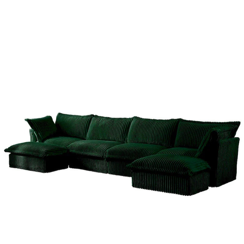 156.6" Corduroy U-Shape 4-Seater Sectional Sofa with Removable Slipcover, Deep Seat Design, and Elegant French Edge Accents 30
