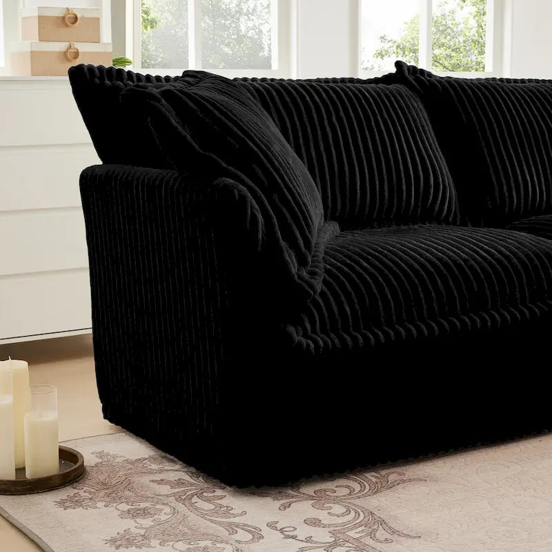 156.6" Corduroy U-Shape 4-Seater Sectional Sofa with Removable Slipcover, Deep Seat Design, and Elegant French Edge Accents 34