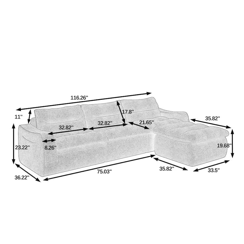 116.26 Modular Foam L-Shaped Sofa - Versatile Free Combination, No Assembly Required & Ergonomic Support (Available in 4 or 6-Seater) 5