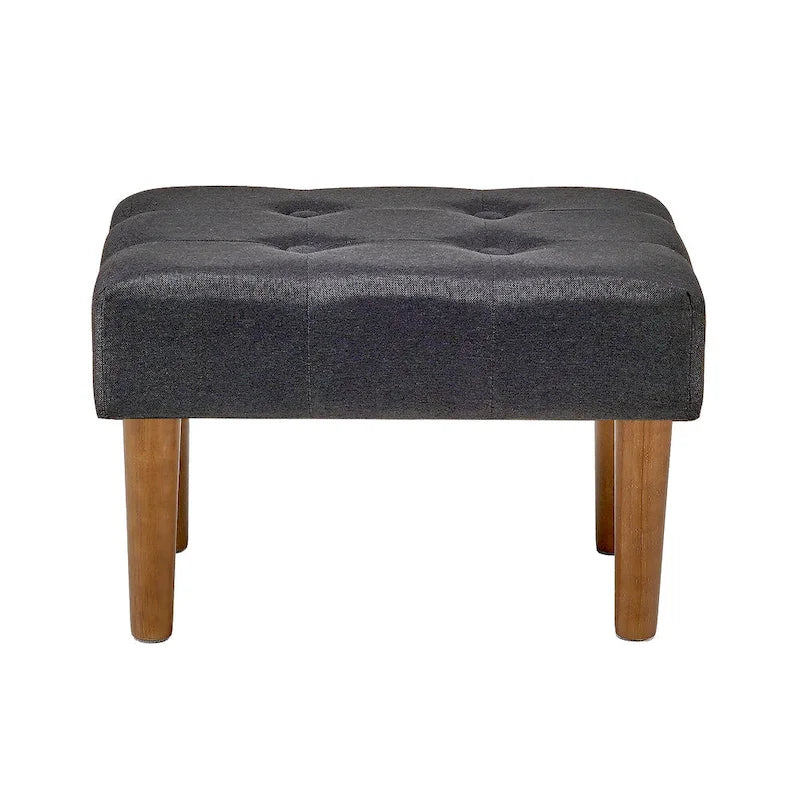 Set of 2 Small Linen Foot Stools with Legs - Rectangle Upholstered Ottoman Footrests 3