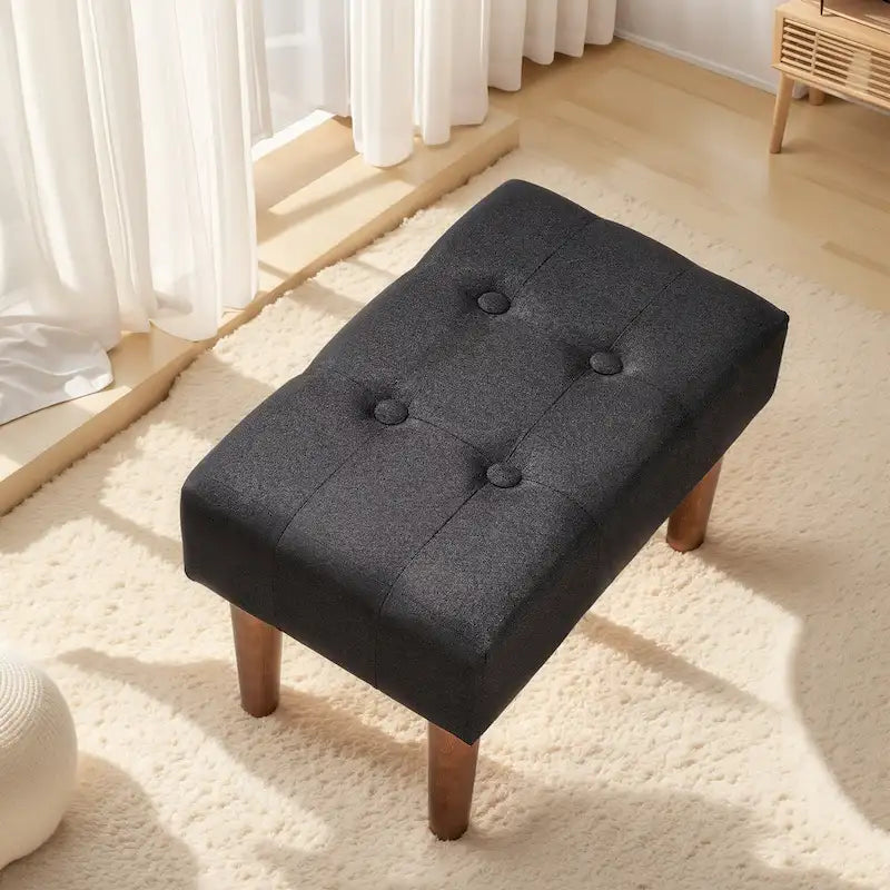 Set of 2 Small Linen Foot Stools with Legs - Rectangle Upholstered Ottoman Footrests 4