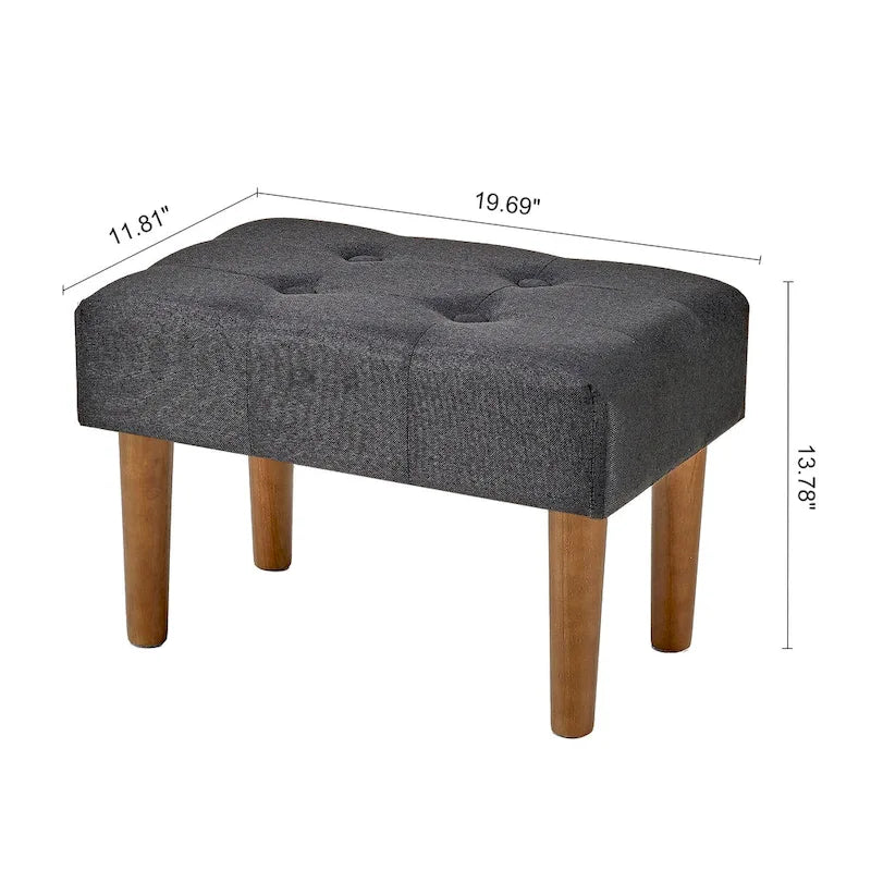 Set of 2 Small Linen Foot Stools with Legs - Rectangle Upholstered Ottoman Footrests 7