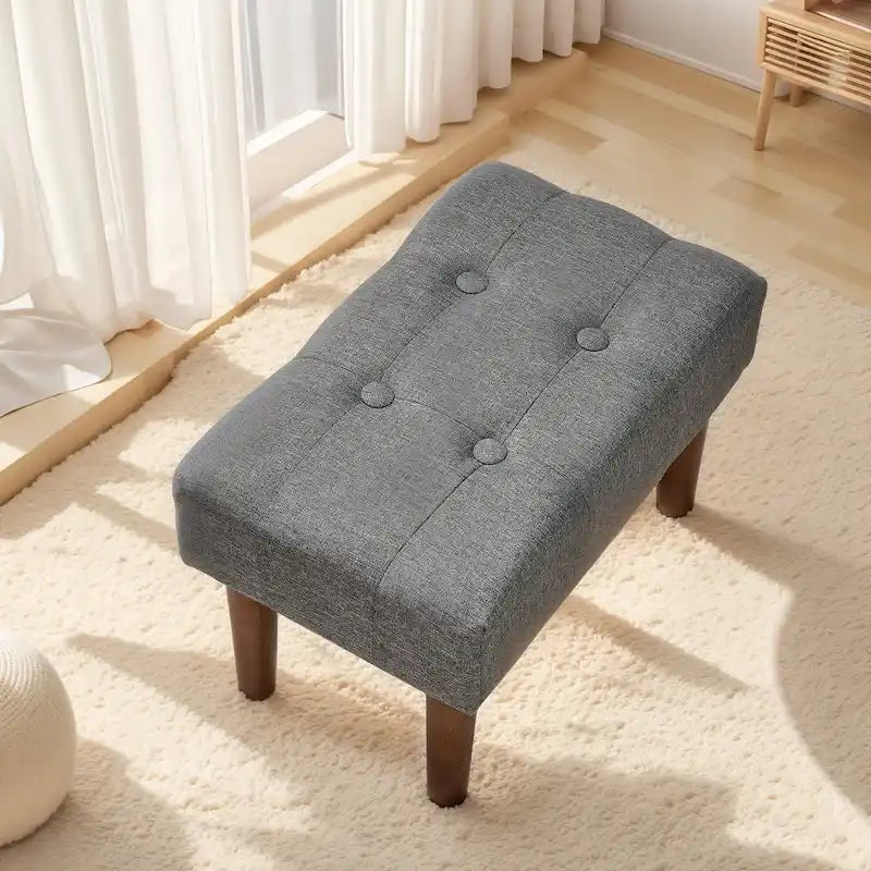 Set of 2 Small Linen Foot Stools with Legs - Rectangle Upholstered Ottoman Footrests 11