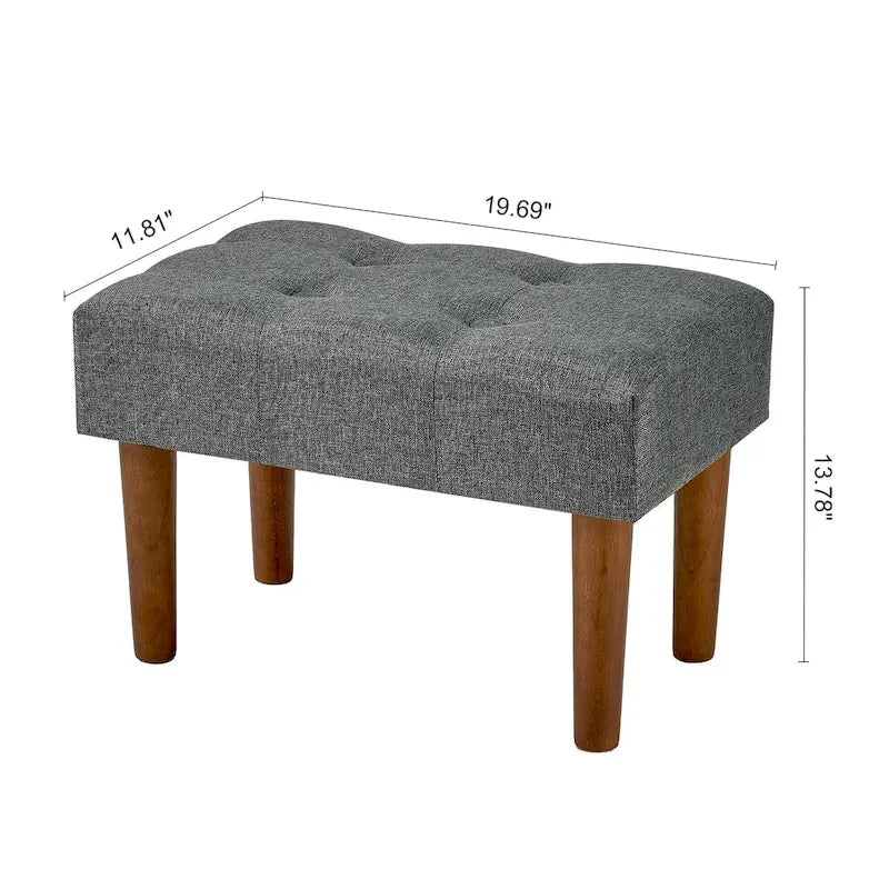 Set of 2 Small Linen Foot Stools with Legs - Rectangle Upholstered Ottoman Footrests 17
