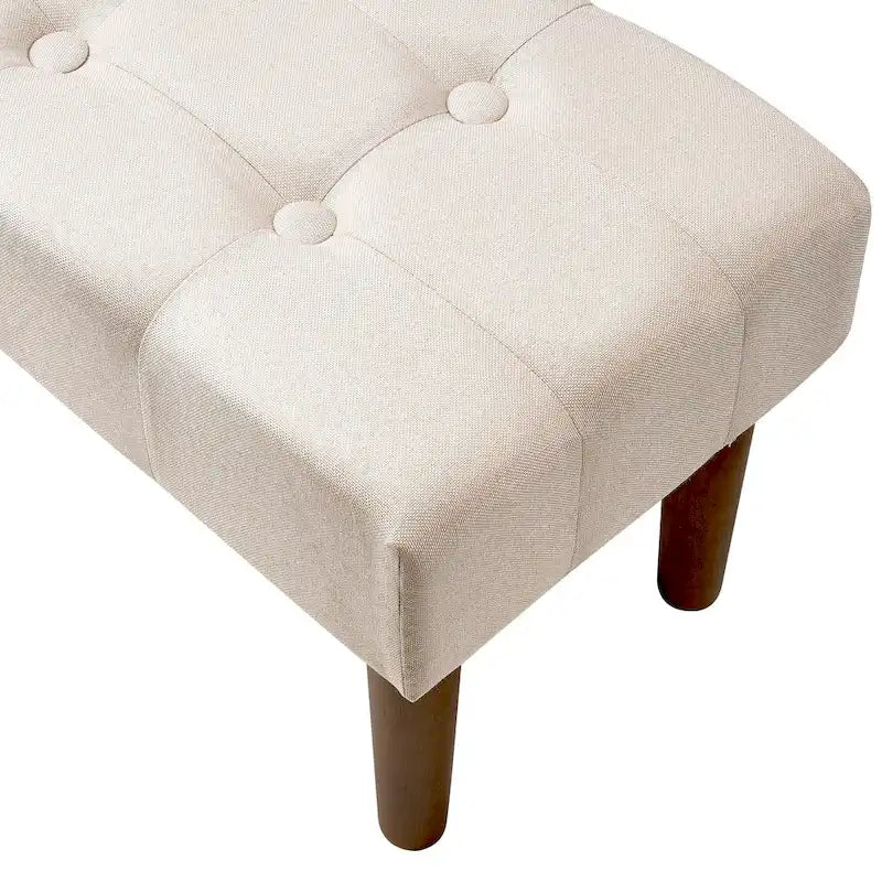 Set of 2 Small Linen Foot Stools with Legs - Rectangle Upholstered Ottoman Footrests 21
