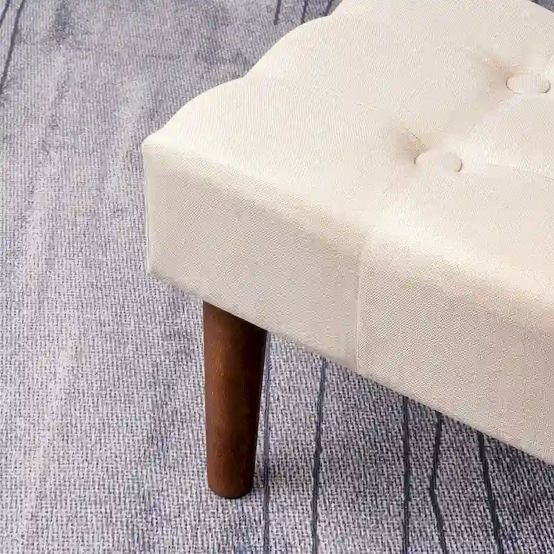 Set of 2 Small Linen Foot Stools with Legs - Rectangle Upholstered Ottoman Footrests 27