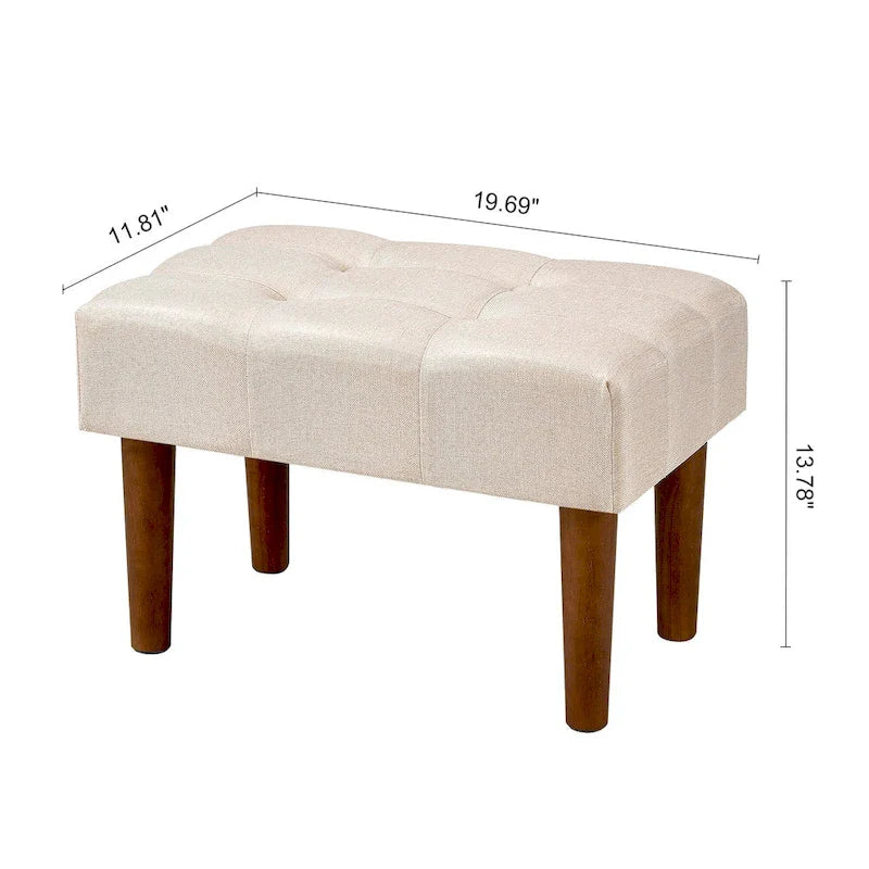 Set of 2 Small Linen Foot Stools with Legs - Rectangle Upholstered Ottoman Footrests 28