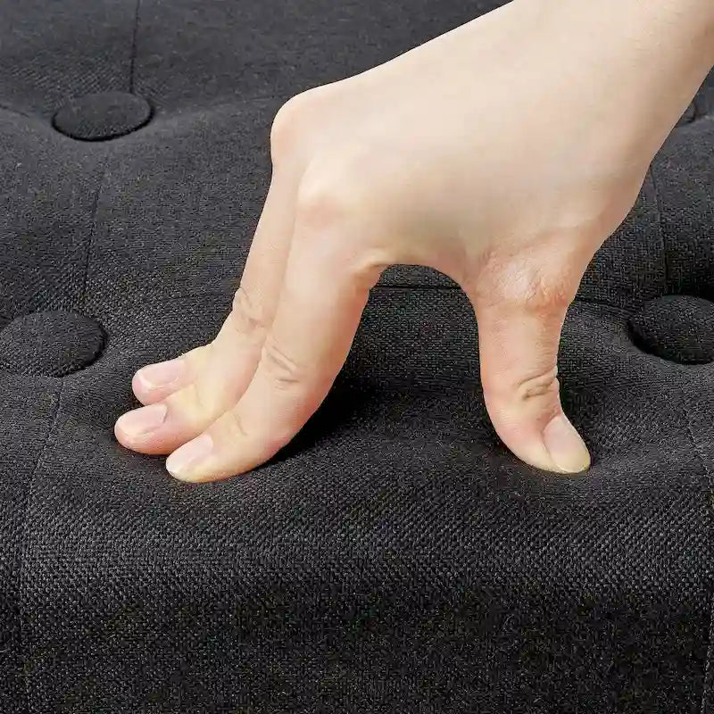 Set of 2 Small Linen Foot Stools with Legs - Rectangle Upholstered Ottoman Footrests 31