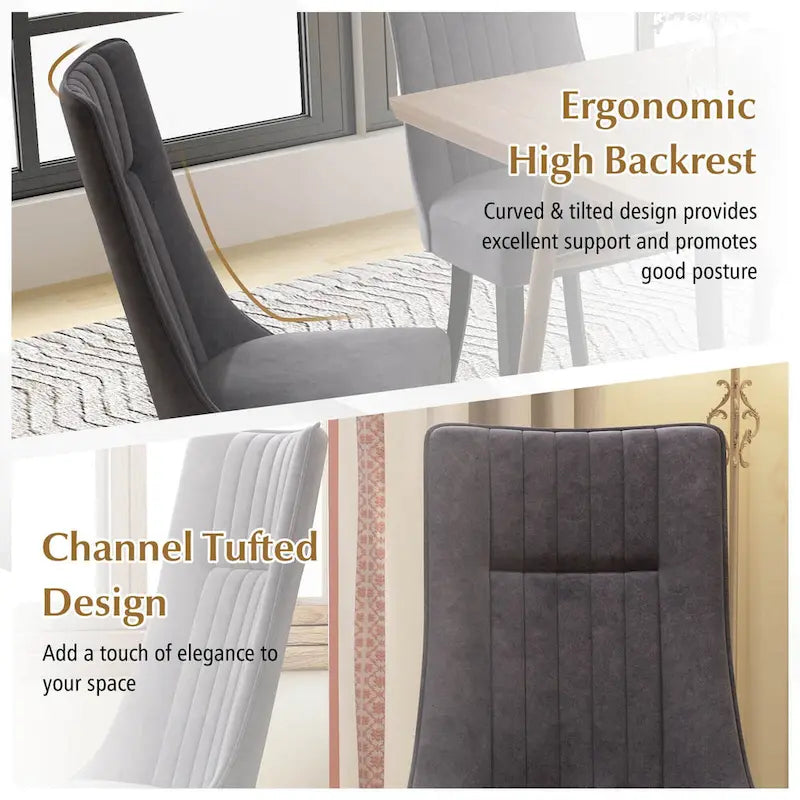 Costway Set of 2/4 Channel Tufted Dining Chairs with High Backrest 8