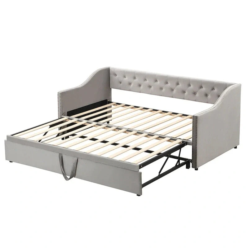 Upholstered Daybed with Trundle Bed and Tufted Backrest 5