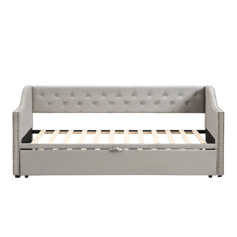 Upholstered Daybed with Trundle Bed and Tufted Backrest 6