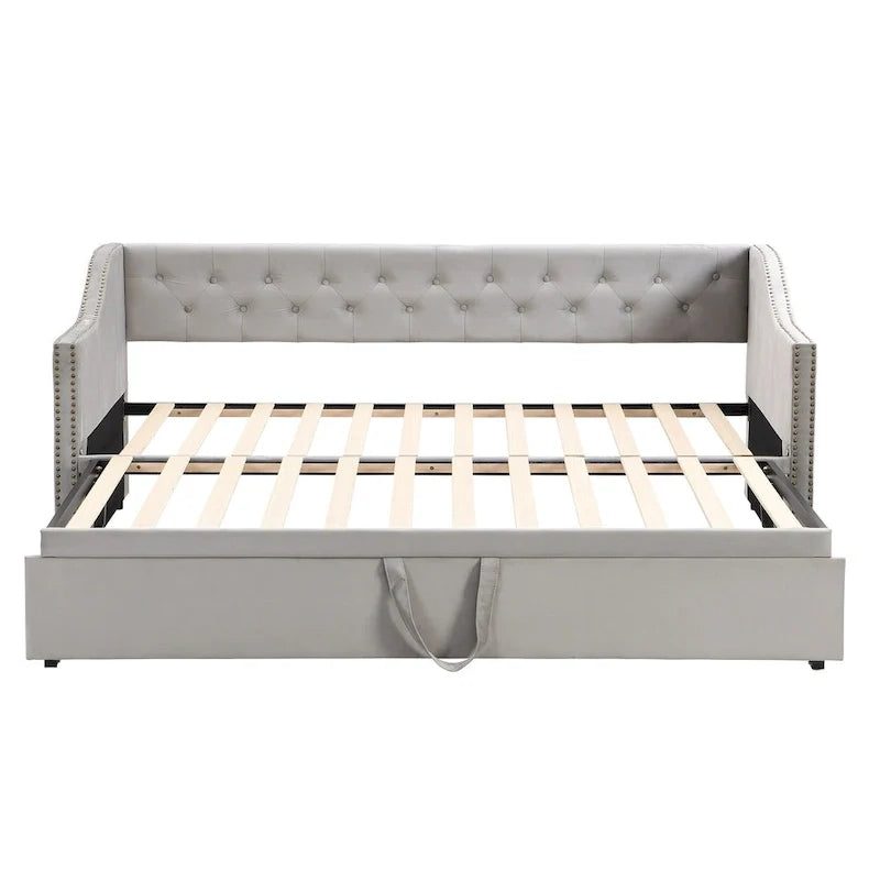 Upholstered Daybed with Trundle Bed and Tufted Backrest 7