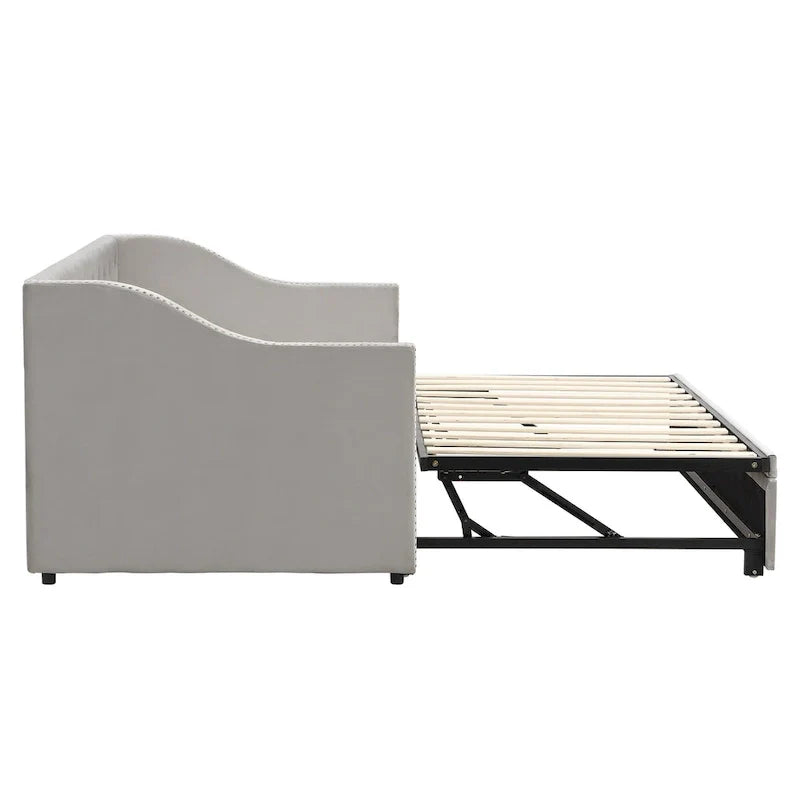 Upholstered Daybed with Trundle Bed and Tufted Backrest 8