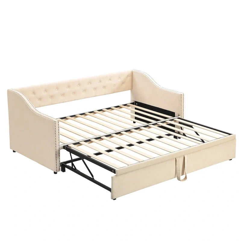 Upholstered Daybed with Trundle Bed and Tufted Backrest 13