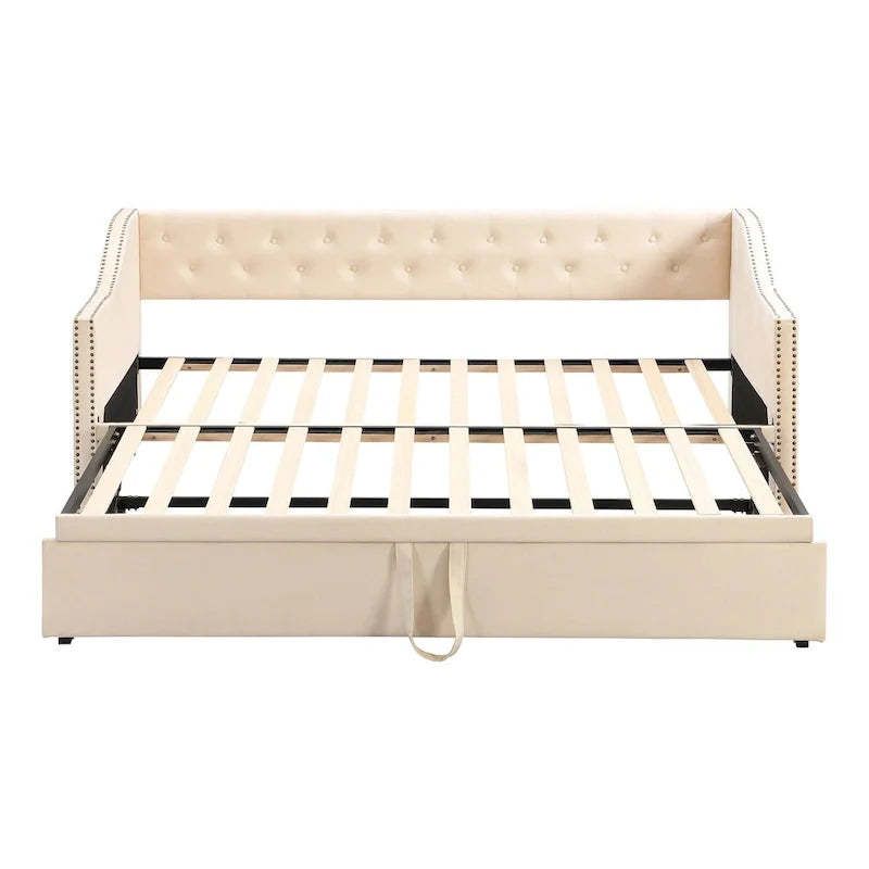 Upholstered Daybed with Trundle Bed and Tufted Backrest 15