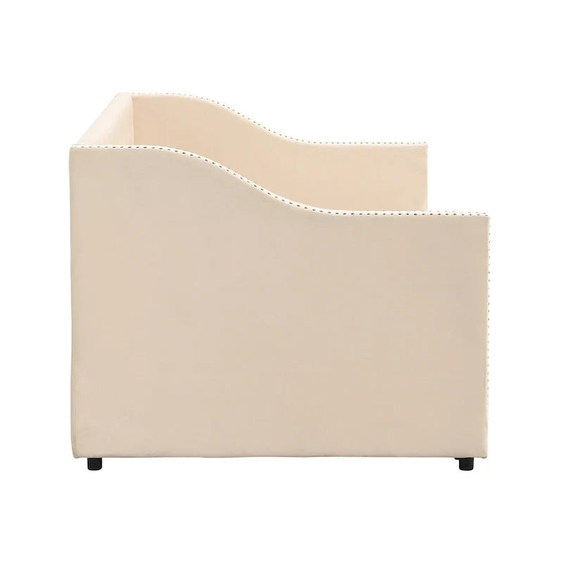 Upholstered Daybed with Trundle Bed and Tufted Backrest 16