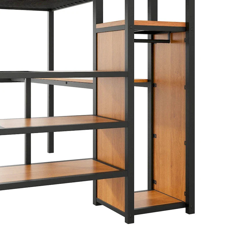 Complete Loft Bed Set with Desk, Storage Staircase, Compact Wardrobe, and LED Lighting 9