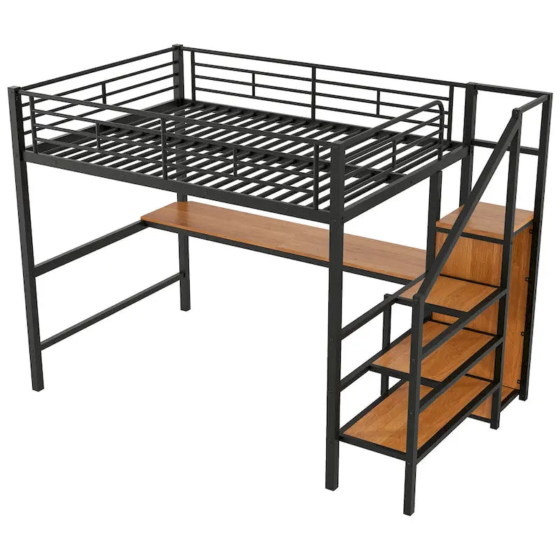 Complete Loft Bed Set with Desk, Storage Staircase, Compact Wardrobe, and LED Lighting 11