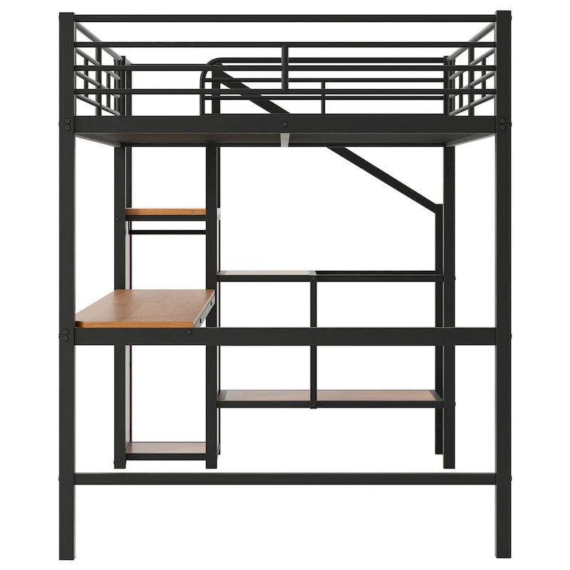 Complete Loft Bed Set with Desk, Storage Staircase, Compact Wardrobe, and LED Lighting 12