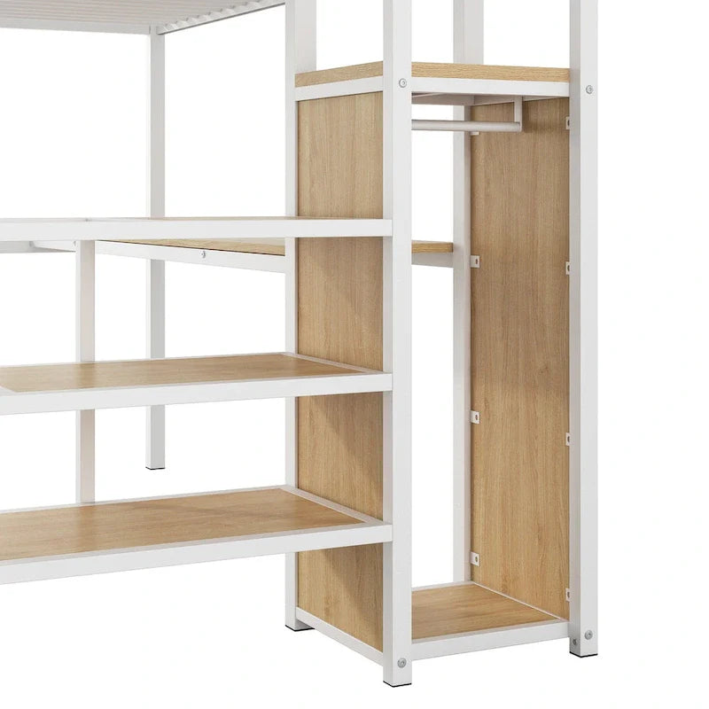 Complete Loft Bed Set with Desk, Storage Staircase, Compact Wardrobe, and LED Lighting 25