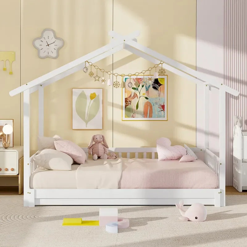 Gymax Twin to King Wooden House Bed Daybed with Safety Rails & Customizable Design 6