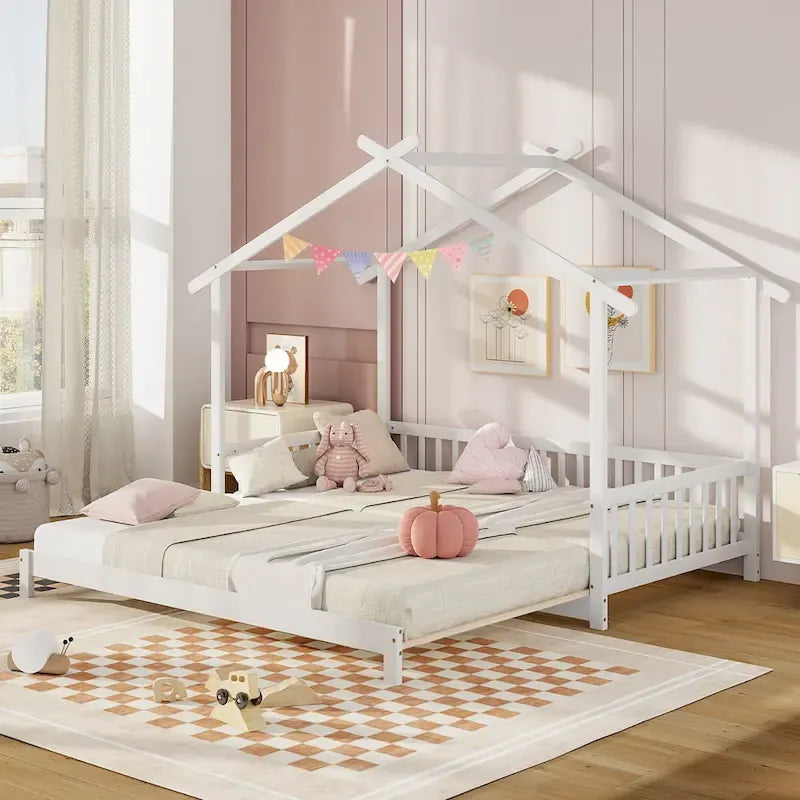 Gymax Twin to King Wooden House Bed Daybed with Safety Rails & Customizable Design 7