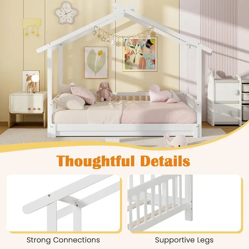 Gymax Twin to King Wooden House Bed Daybed with Safety Rails & Customizable Design 8