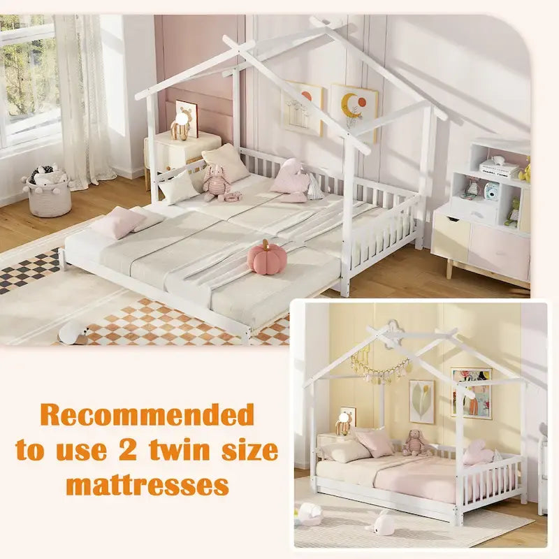Gymax Twin to King Wooden House Bed Daybed with Safety Rails & Customizable Design 9
