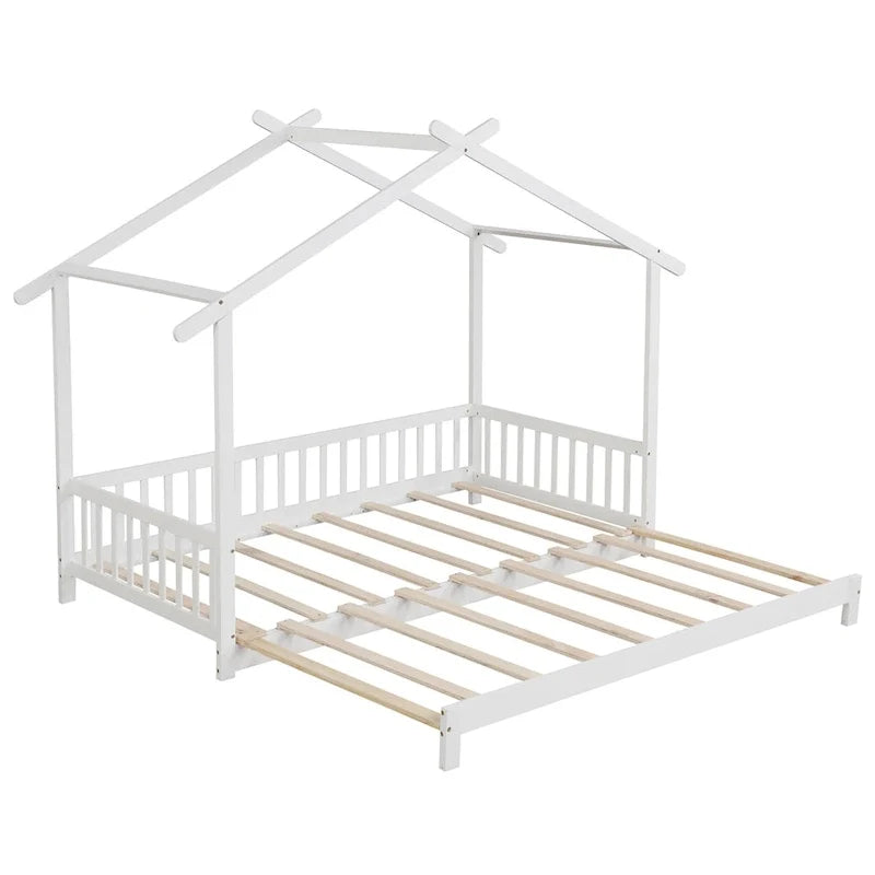 Gymax Twin to King Wooden House Bed Daybed with Safety Rails & Customizable Design 12