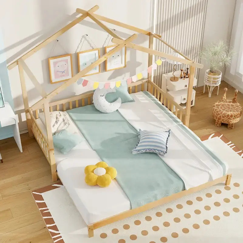 Gymax Twin to King Wooden House Bed Daybed with Safety Rails & Customizable Design 13