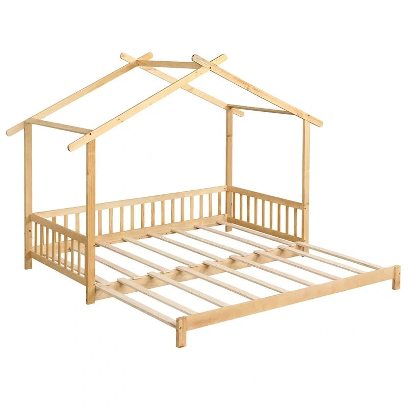 Gymax Twin to King Wooden House Bed Daybed with Safety Rails & Customizable Design 21