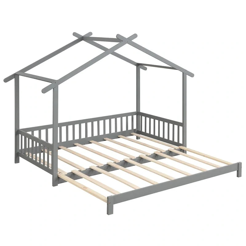 Gymax Twin to King Wooden House Bed Daybed with Safety Rails & Customizable Design 30
