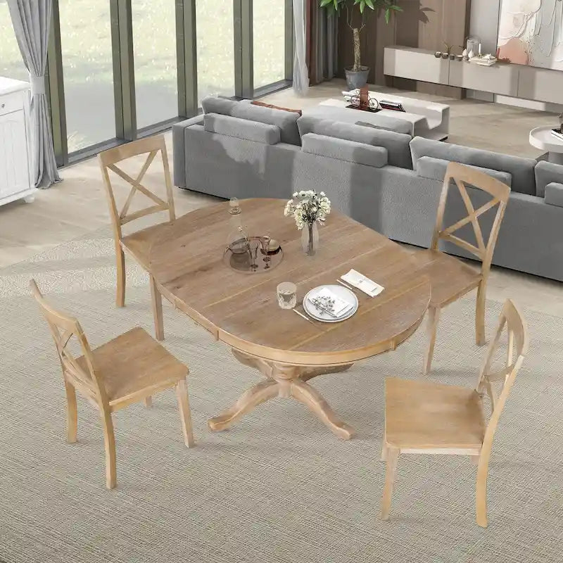 5-Piece Modern Dining Set for 4: Round Table with 4 Kitchen Chairs 1