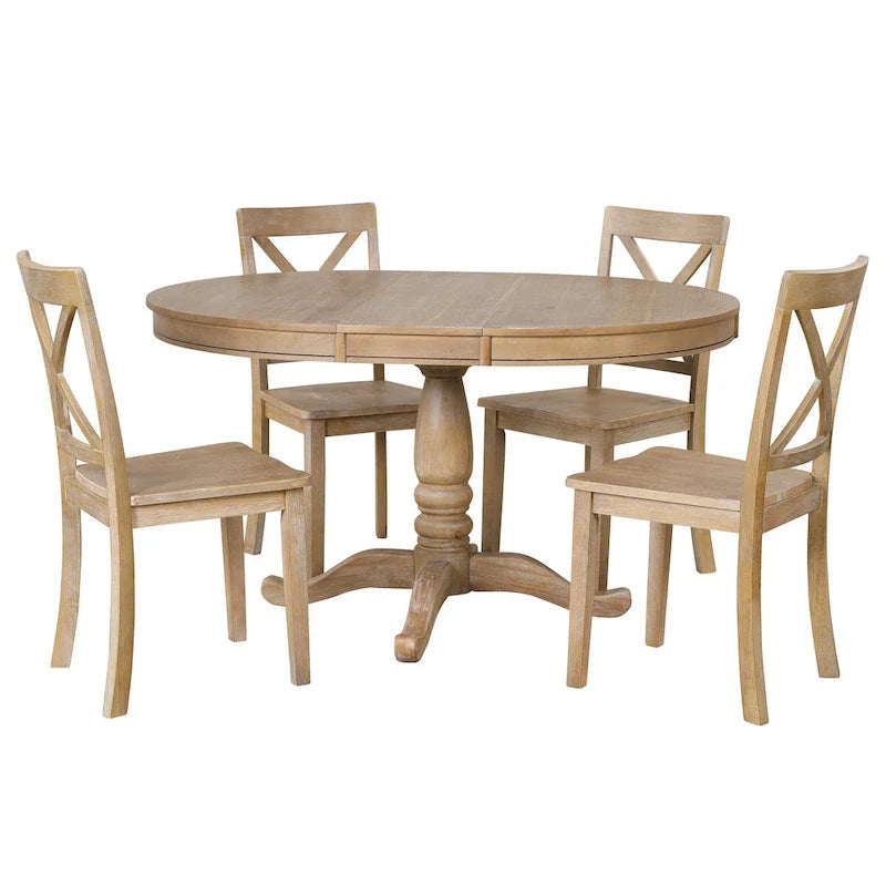 5-Piece Modern Dining Set for 4: Round Table with 4 Kitchen Chairs 2
