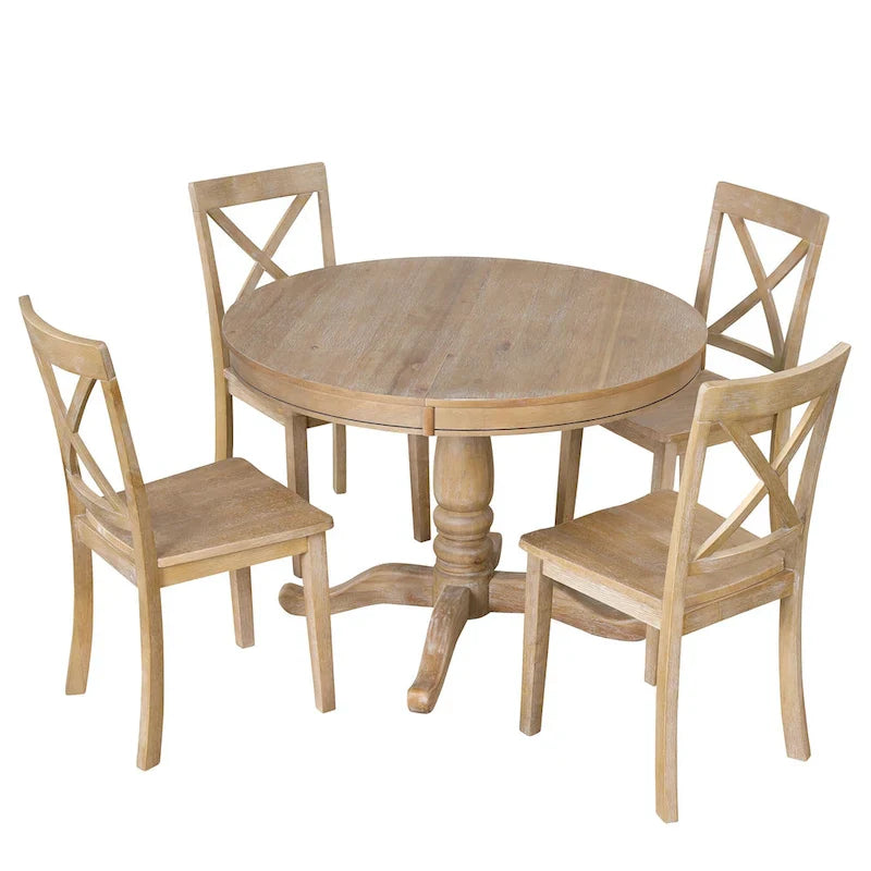 5-Piece Modern Dining Set for 4: Round Table with 4 Kitchen Chairs 3